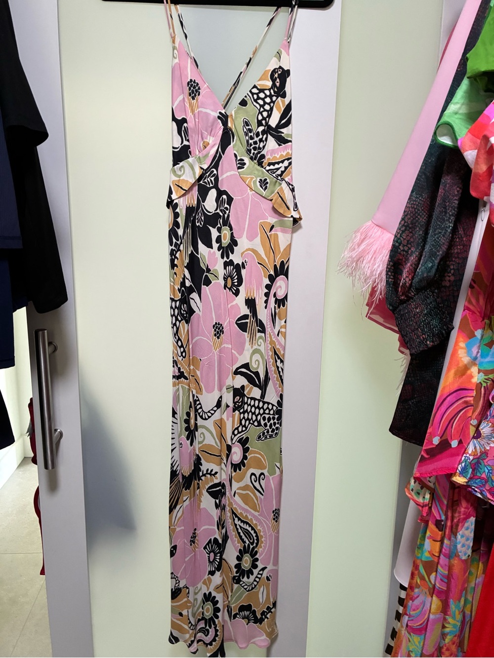 FARM Rio Pink, Black & Cream Tropical Maxi Dress